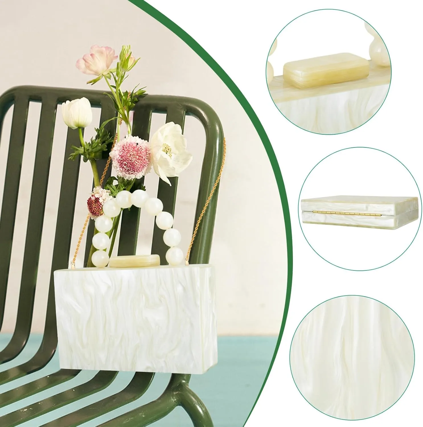 Acrylic Purses Evening Clutch Bag Marbling Handbags for Women Cross Body Bag with Pearl Chain Formal Wedding Prom Party