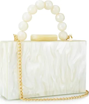 Acrylic Purses Evening Clutch Bag Marbling Handbags for Women Cross Body Bag with Pearl Chain Formal Wedding Prom Party