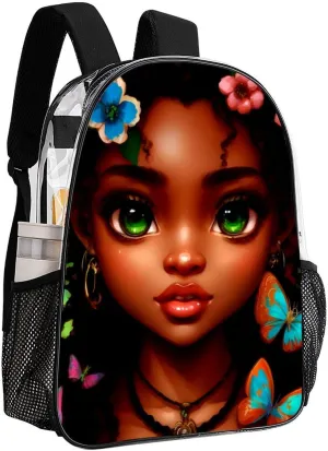 Adults Lightweight African American Women Black Women Butterfly Flower Art Rucksacks Large Capacity Bookbag Transparent Bag for Trekking Outdoors Bicycle