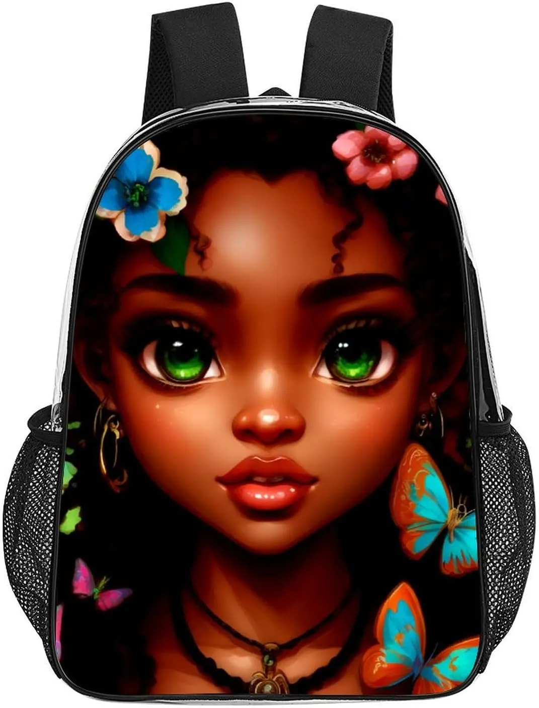 Adults Lightweight African American Women Black Women Butterfly Flower Art Rucksacks Large Capacity Bookbag Transparent Bag for Trekking Outdoors Bicycle
