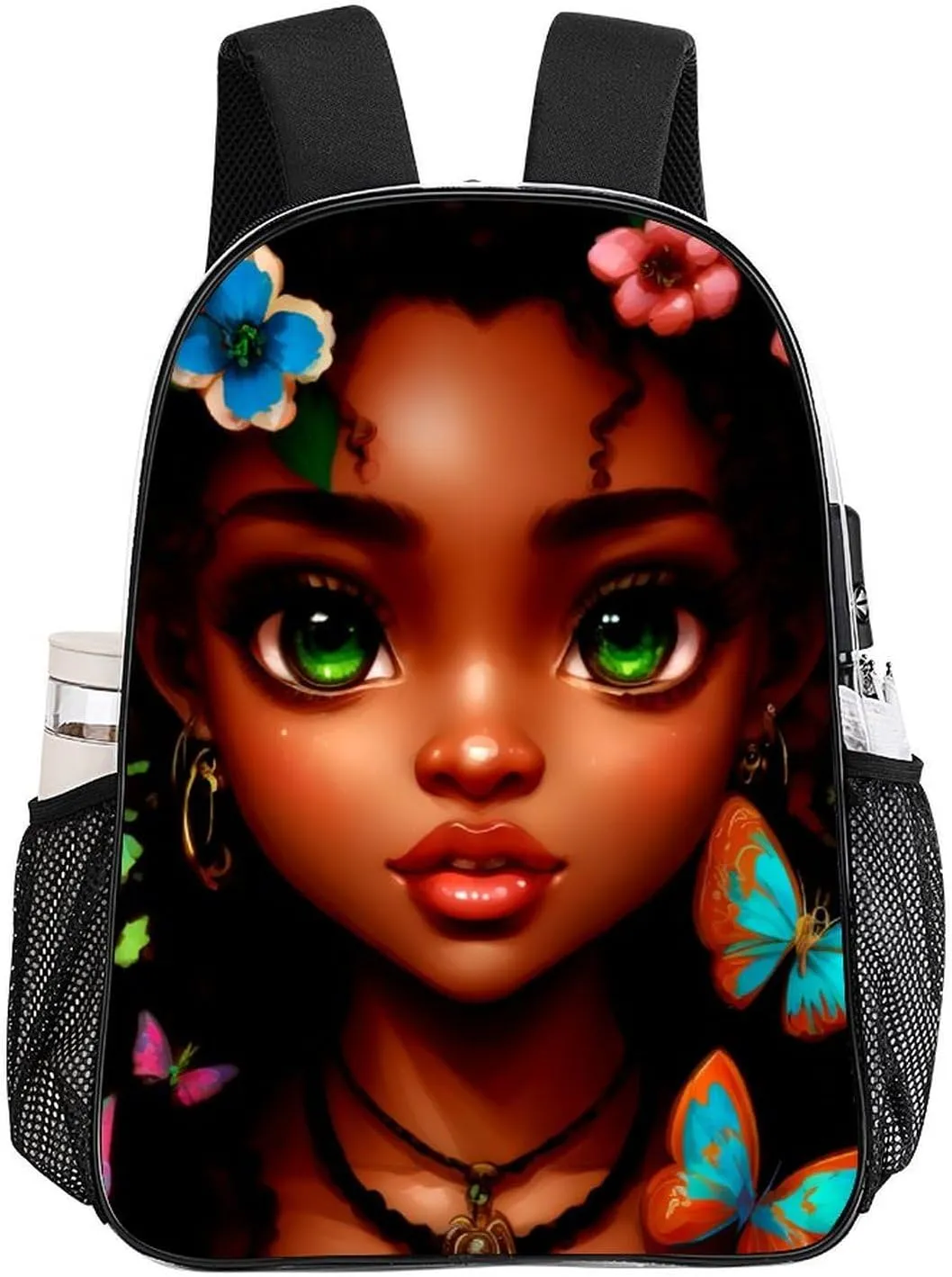 Adults Lightweight African American Women Black Women Butterfly Flower Art Rucksacks Large Capacity Bookbag Transparent Bag for Trekking Outdoors Bicycle
