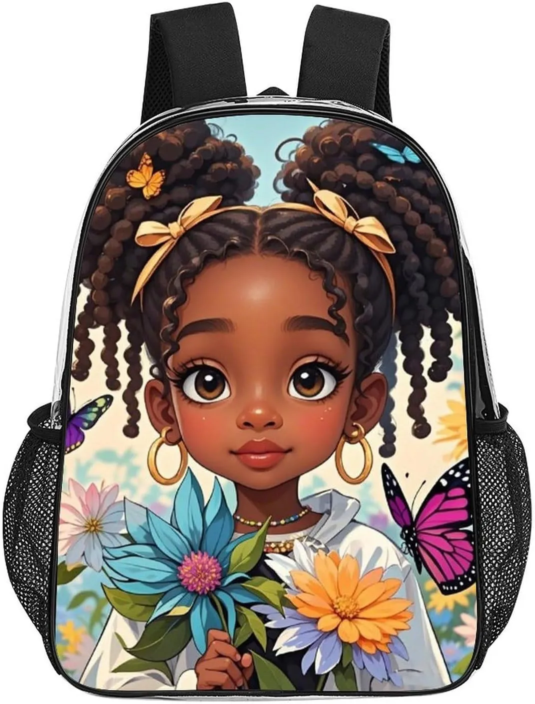 Adults Lightweight Colorful Afro American Black Women With Butterflies Art Rucksacks Large Capacity Bookbag Transparent Bag for Trekking Outdoors Bicycle