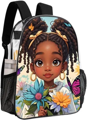 Adults Lightweight Colorful Afro American Black Women With Butterflies Art Rucksacks Large Capacity Bookbag Transparent Bag for Trekking Outdoors Bicycle