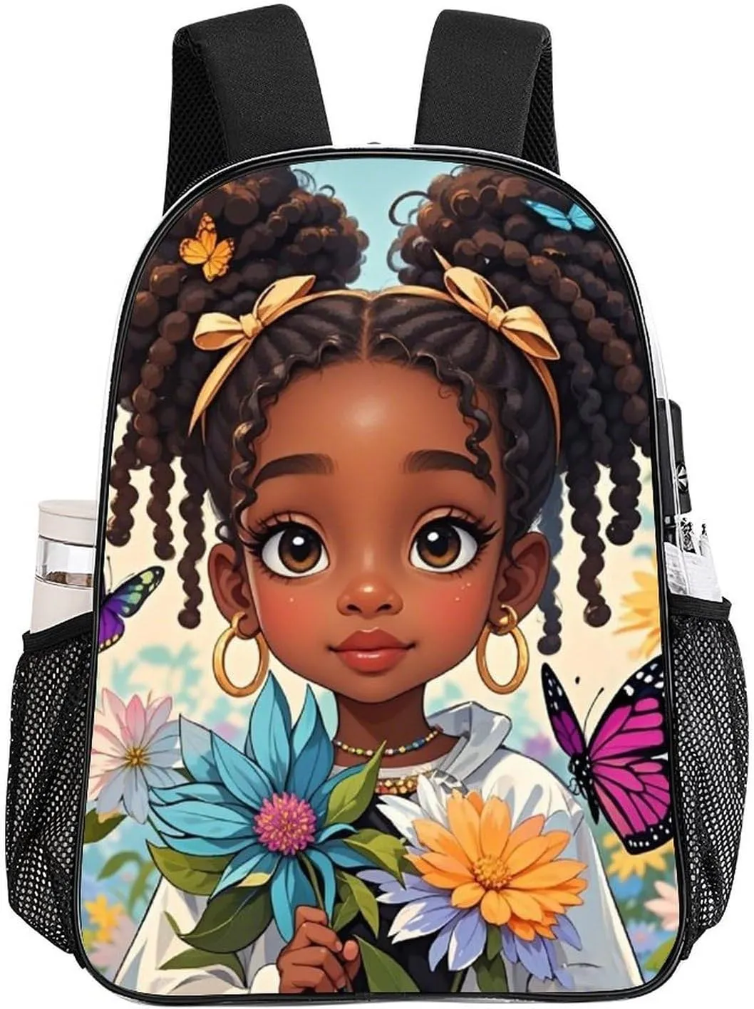 Adults Lightweight Colorful Afro American Black Women With Butterflies Art Rucksacks Large Capacity Bookbag Transparent Bag for Trekking Outdoors Bicycle