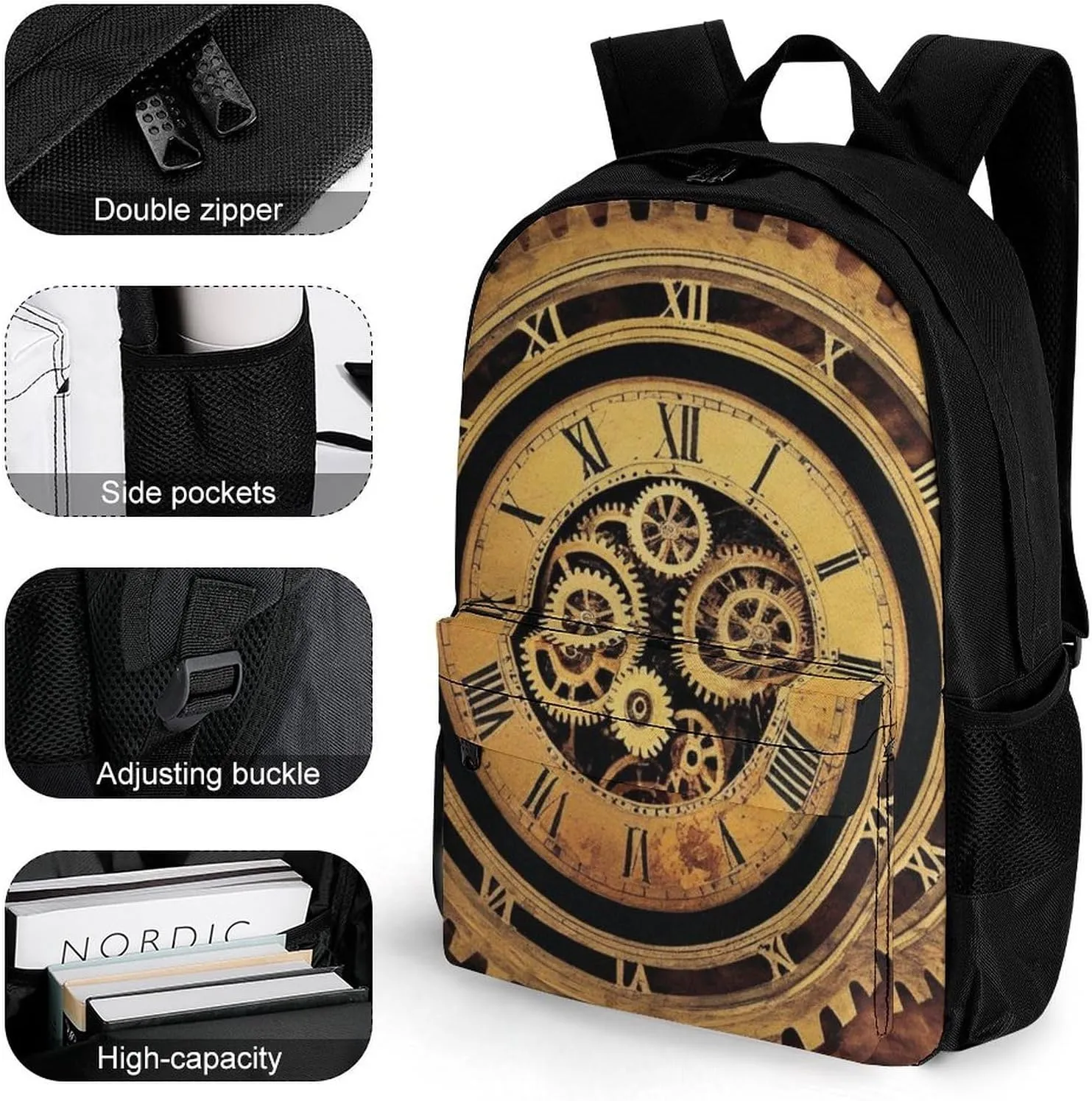 Adults Lightweight Cool Steampunk Gears Rucksacks Large Capacity Bookbag With Adjustable Shoulder Straps for Trekking Outdoors Bicycle