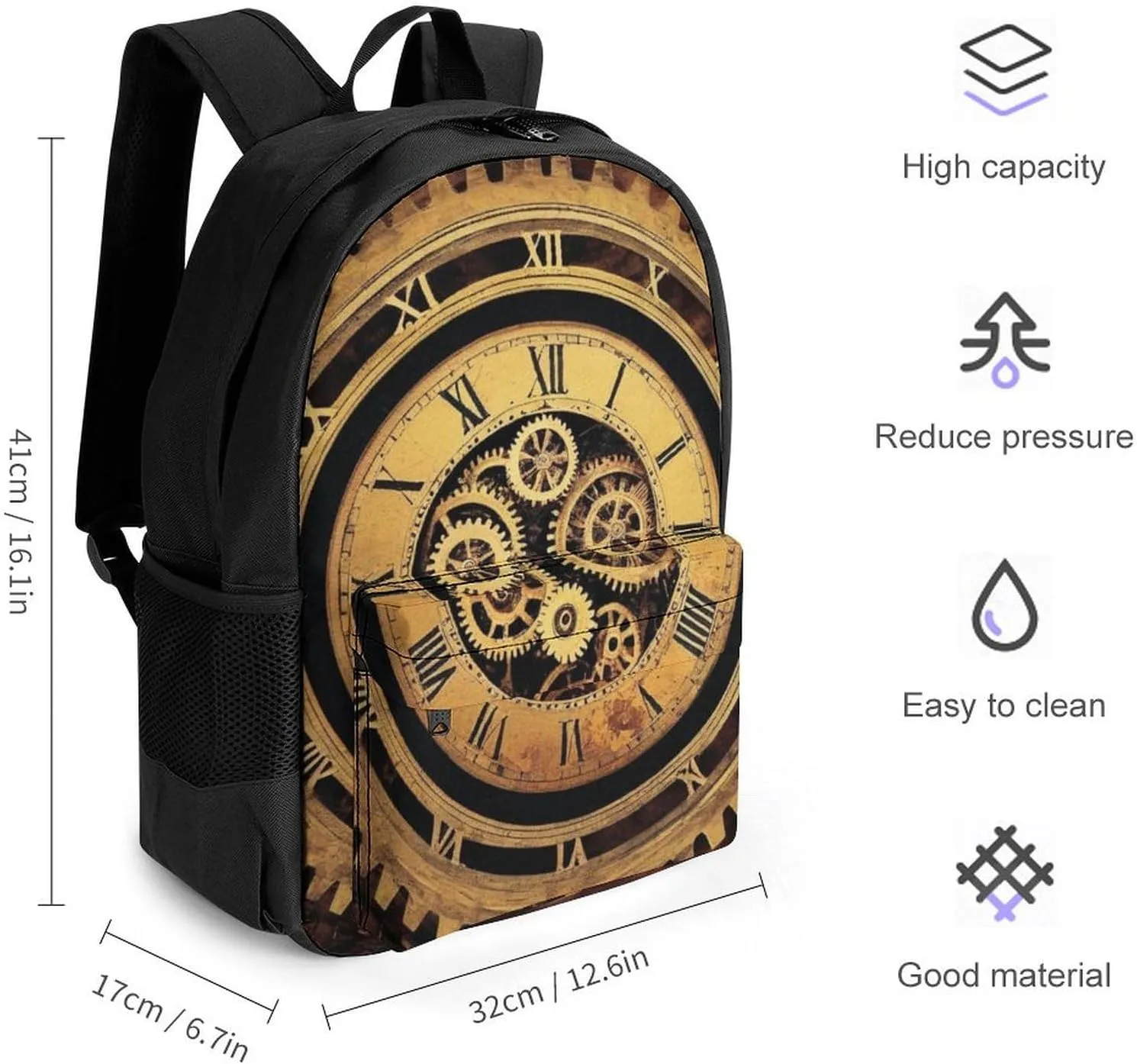 Adults Lightweight Cool Steampunk Gears Rucksacks Large Capacity Bookbag With Adjustable Shoulder Straps for Trekking Outdoors Bicycle