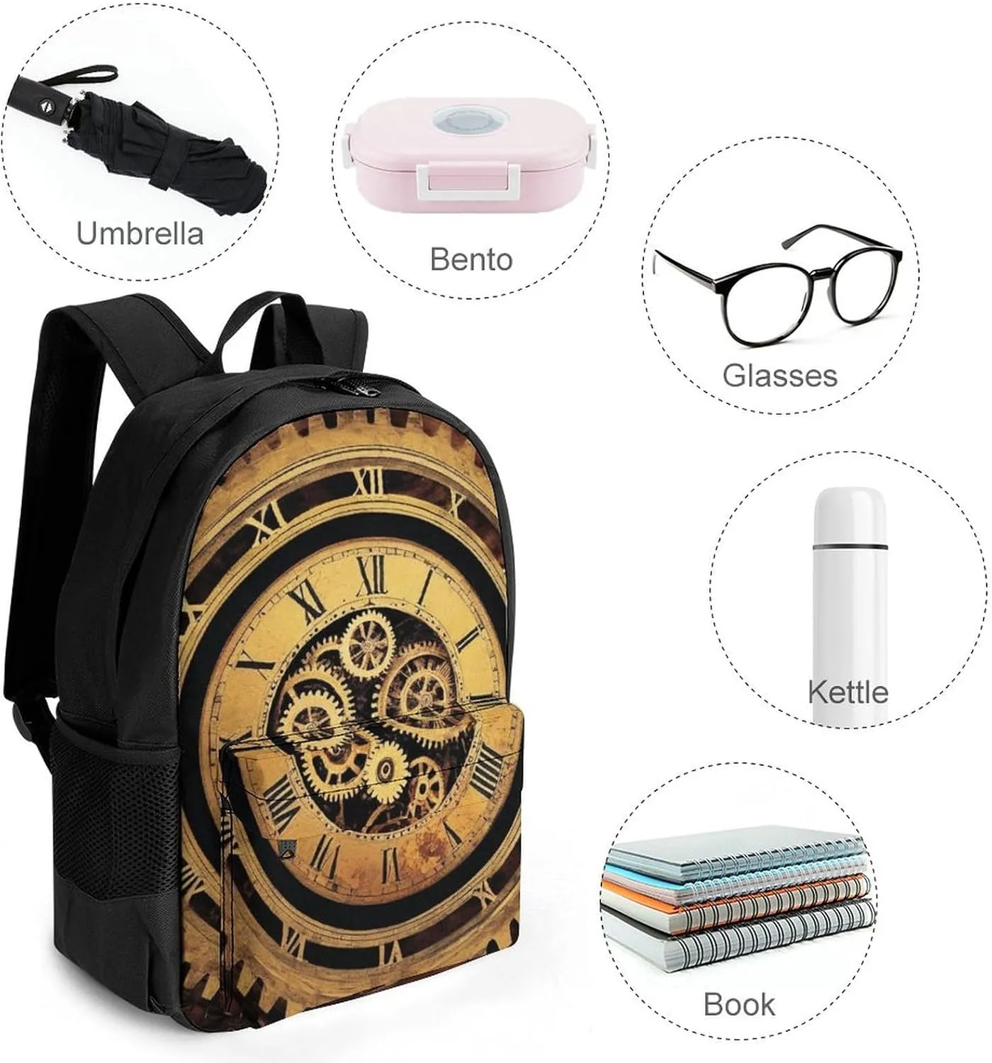 Adults Lightweight Cool Steampunk Gears Rucksacks Large Capacity Bookbag With Adjustable Shoulder Straps for Trekking Outdoors Bicycle