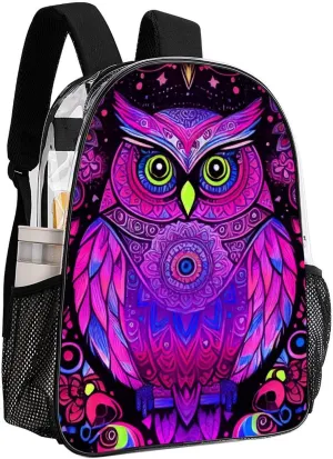 Adults Lightweight Cute Abstract Owl Psychedelic Art Rucksacks Large Capacity Bookbag Transparent Bag for Trekking Outdoors Bicycle