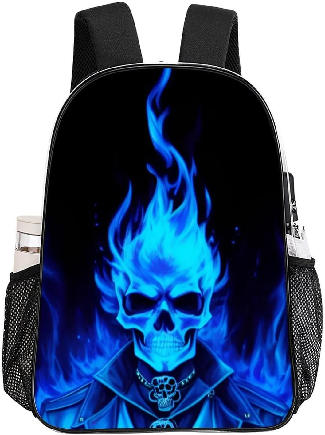 Adults Lightweight Flaming Blue Cool Skull Art Rucksacks Large Capacity Bookbag Transparent Bag for Trekking Outdoors Bicycle