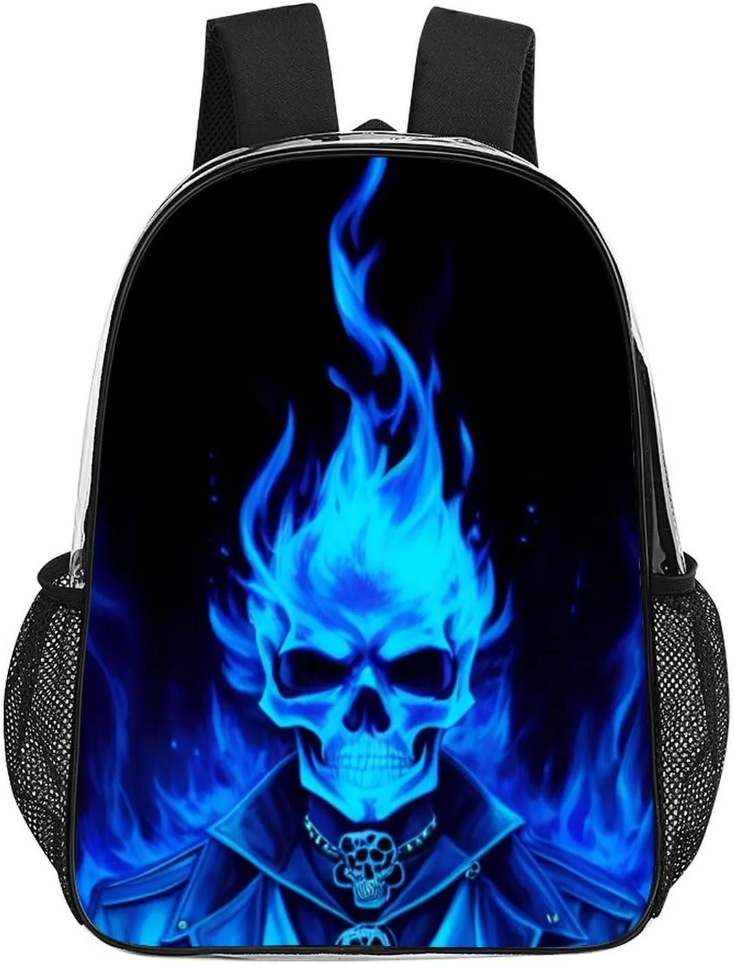 Adults Lightweight Flaming Blue Cool Skull Art Rucksacks Large Capacity Bookbag Transparent Bag for Trekking Outdoors Bicycle