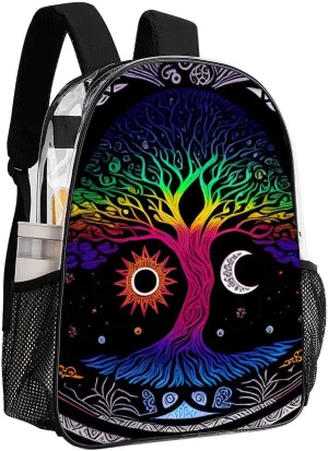 Adults Lightweight Sun And Moon Tree Of Life Art Rucksacks Large Capacity Bookbag Transparent Bag for Trekking Outdoors Bicycle