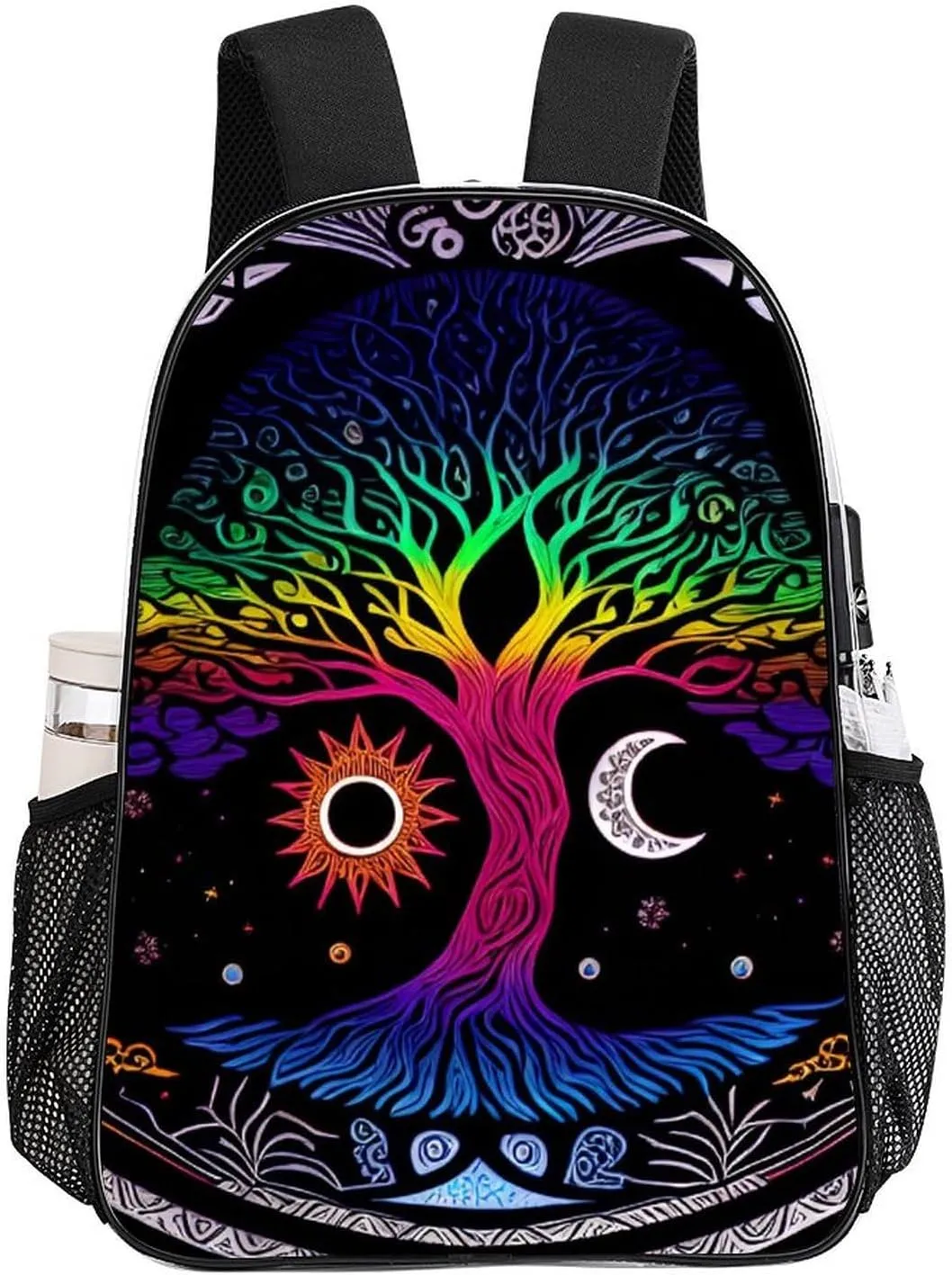 Adults Lightweight Sun And Moon Tree Of Life Art Rucksacks Large Capacity Bookbag Transparent Bag for Trekking Outdoors Bicycle