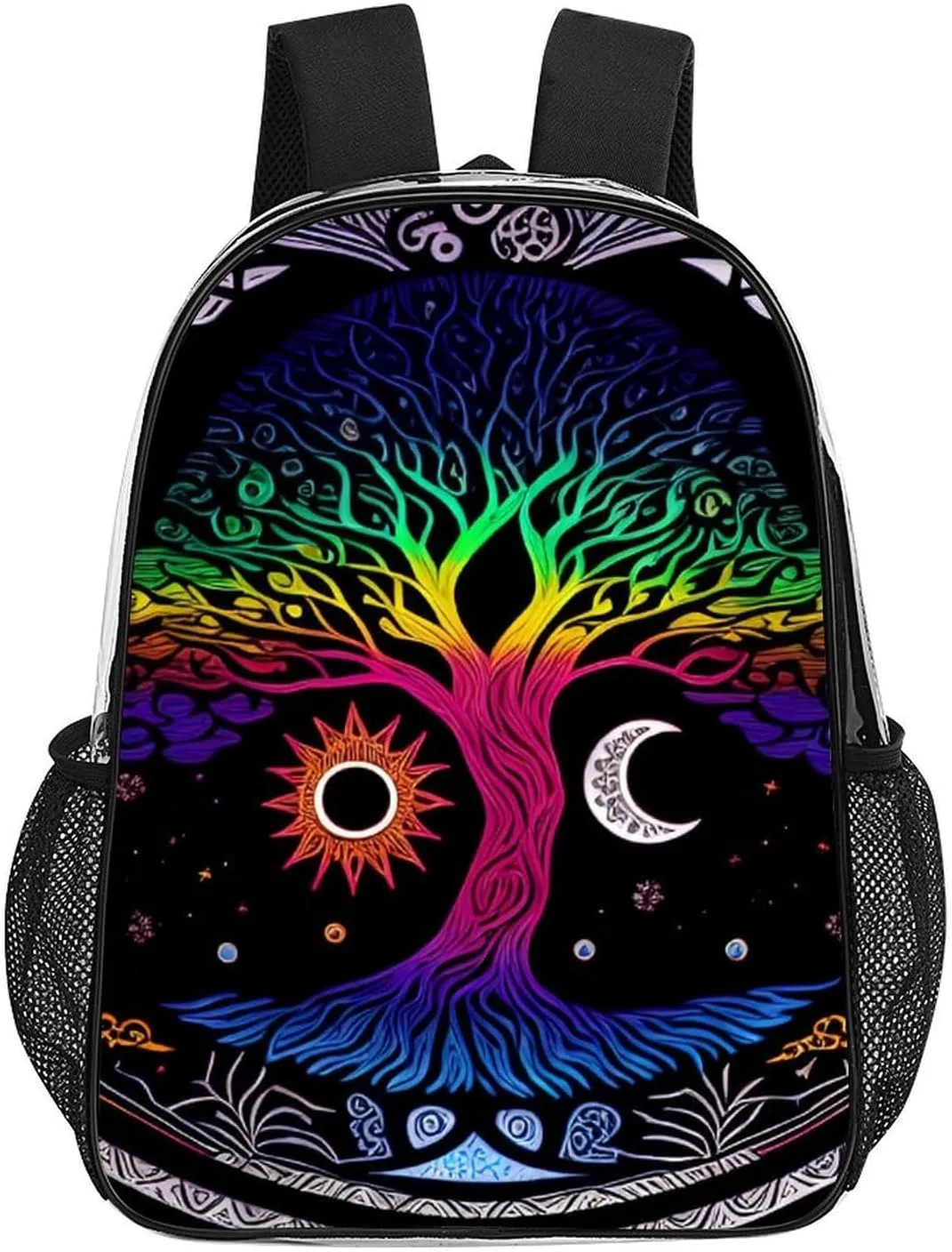 Adults Lightweight Sun And Moon Tree Of Life Art Rucksacks Large Capacity Bookbag Transparent Bag for Trekking Outdoors Bicycle