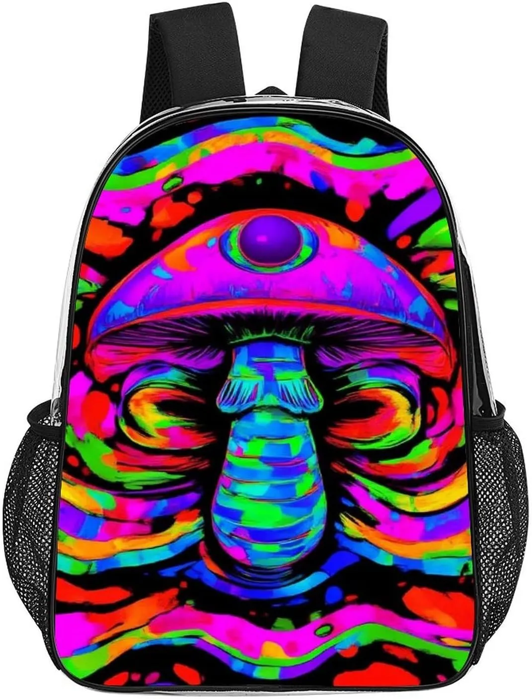 Adults Lightweight Trippy Mushroom Rainbow Tie Dye Art Rucksacks Large Capacity Bookbag Transparent Bag for Trekking Outdoors Bicycle