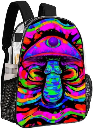 Adults Lightweight Trippy Mushroom Rainbow Tie Dye Art Rucksacks Large Capacity Bookbag Transparent Bag for Trekking Outdoors Bicycle