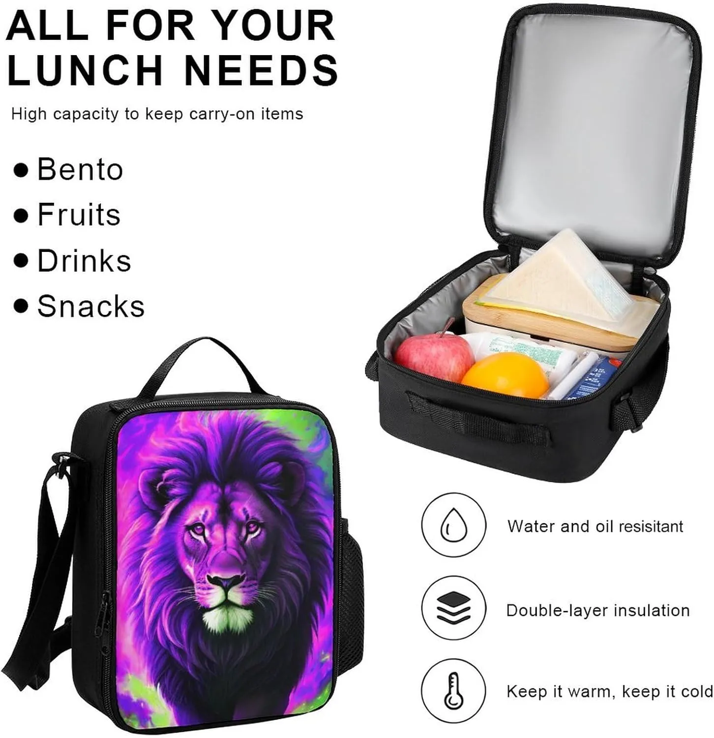 Adults Rucksacks Sets - Cool Lion In The Universe Surreal Style Art Bookbag Daypack Backpack Travel Hiking Daypack   Lunch Bag   Pencil Case, One Size