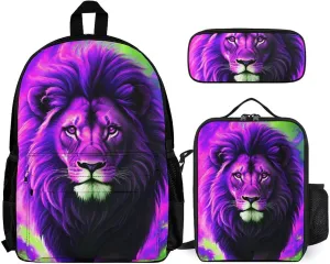 Adults Rucksacks Sets - Cool Lion In The Universe Surreal Style Art Bookbag Daypack Backpack Travel Hiking Daypack   Lunch Bag   Pencil Case, One Size