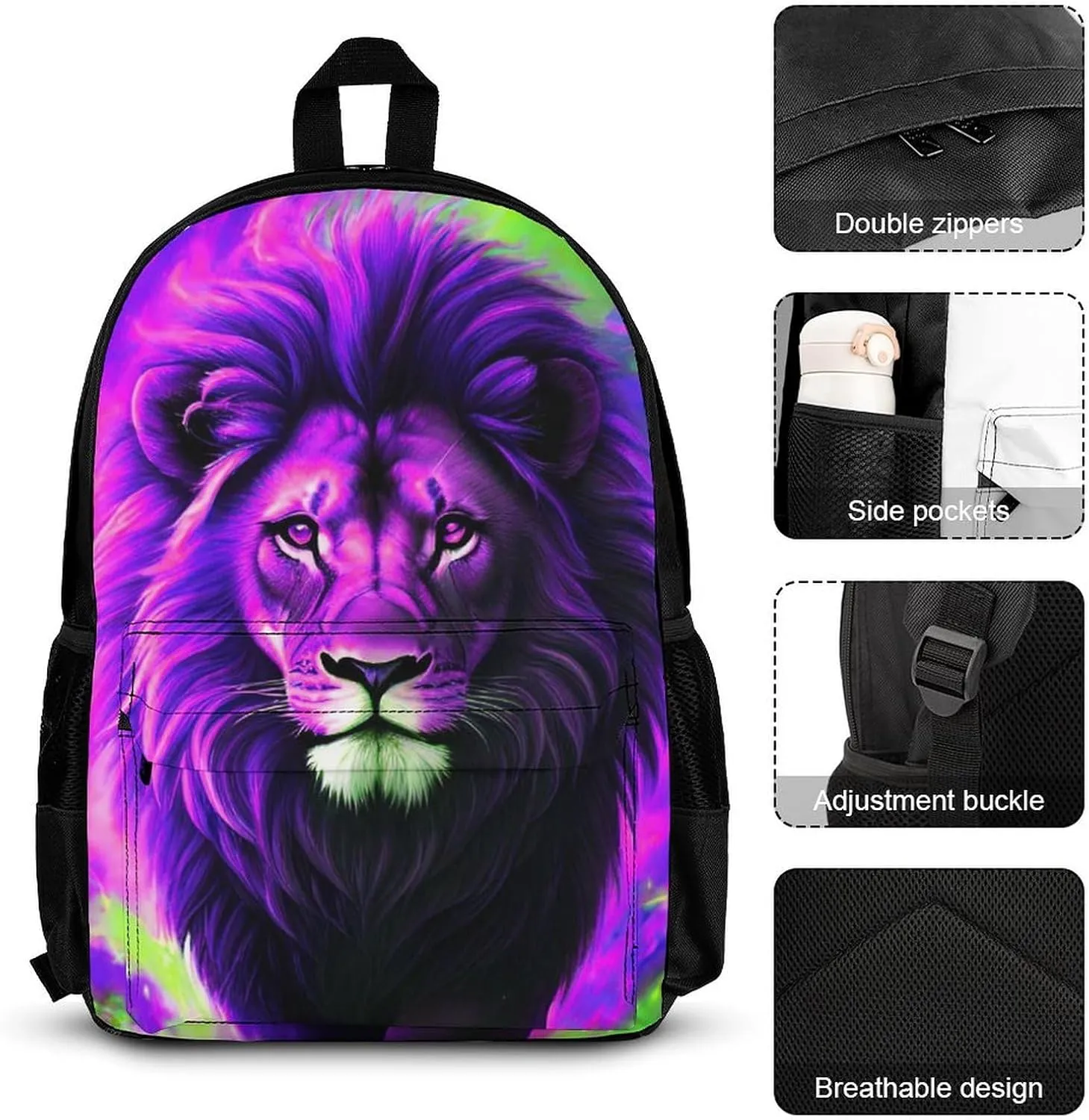 Adults Rucksacks Sets - Cool Lion In The Universe Surreal Style Art Bookbag Daypack Backpack Travel Hiking Daypack   Lunch Bag   Pencil Case, One Size