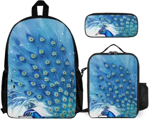 Adults Rucksacks Sets - Peacock Blue Watercolor Art Shoulder Bag Daypack Backpack Travel Hiking Daypack, 3 Piece Daypack Climbing Shoulder Bag Backpack