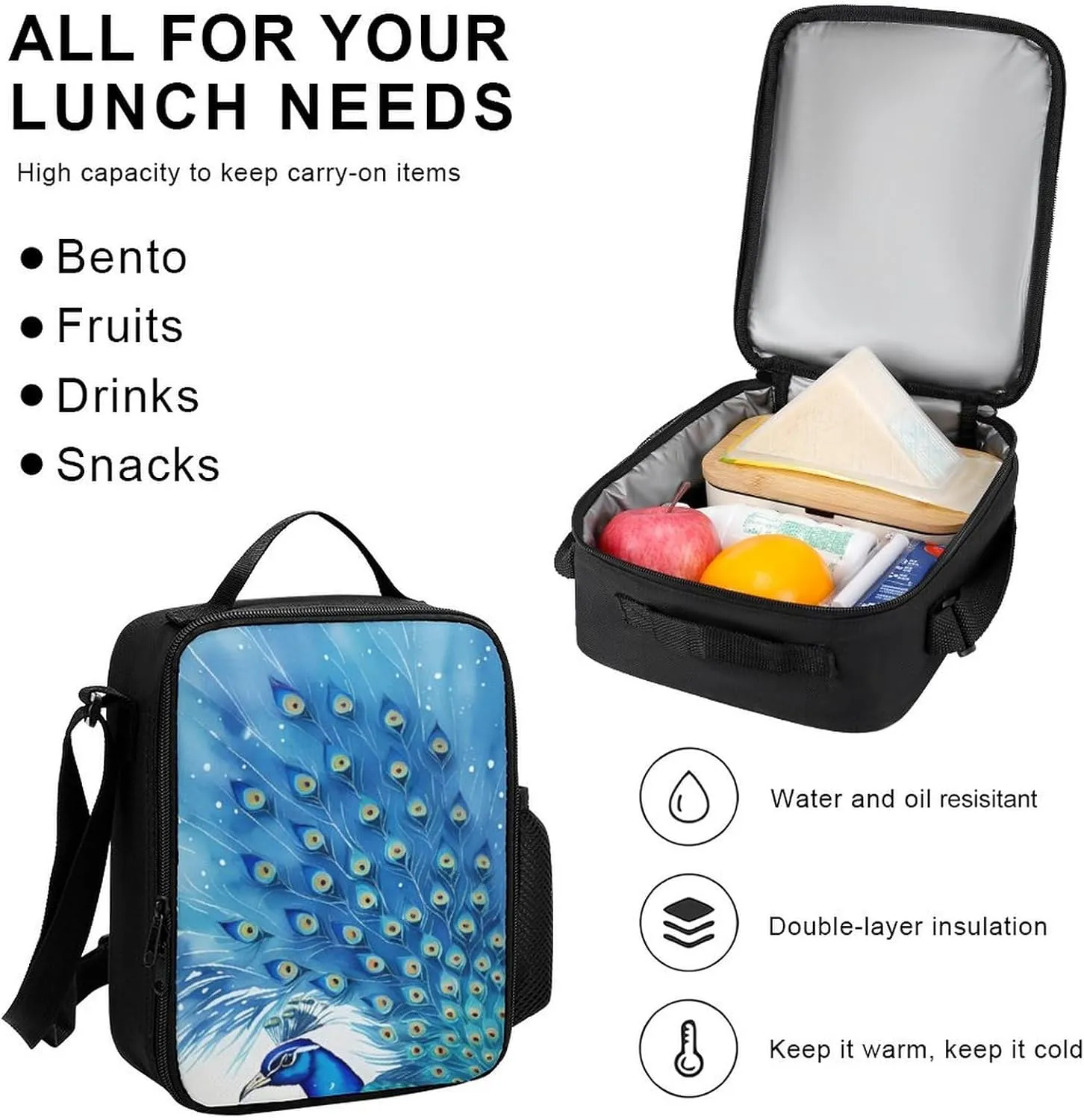 Adults Rucksacks Sets - Peacock Blue Watercolor Art Shoulder Bag Daypack Backpack Travel Hiking Daypack, 3 Piece Daypack Climbing Shoulder Bag Backpack