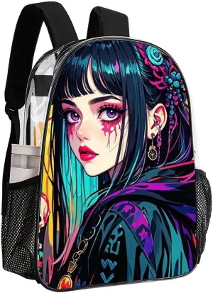 Aesthetic Women With Skull Gothic Style Art Rucksacks Transparent Anti-Theft Multipurpose Carry On Bag Large Capacity Gym Outdoor Hiking Backpack With Smooth Zippers