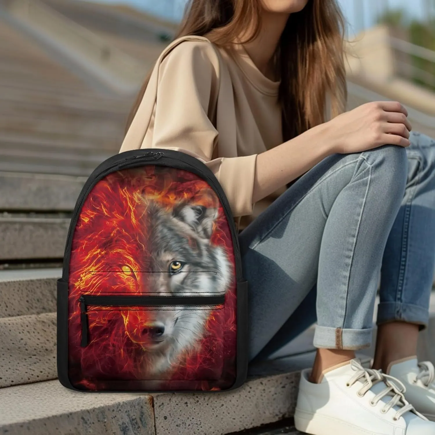 AFPANQZ Teenagers Rucksacks Breathable Large Capacity Rucksacks Cool Wolf Rucksack sfor Kids Boys Middle School