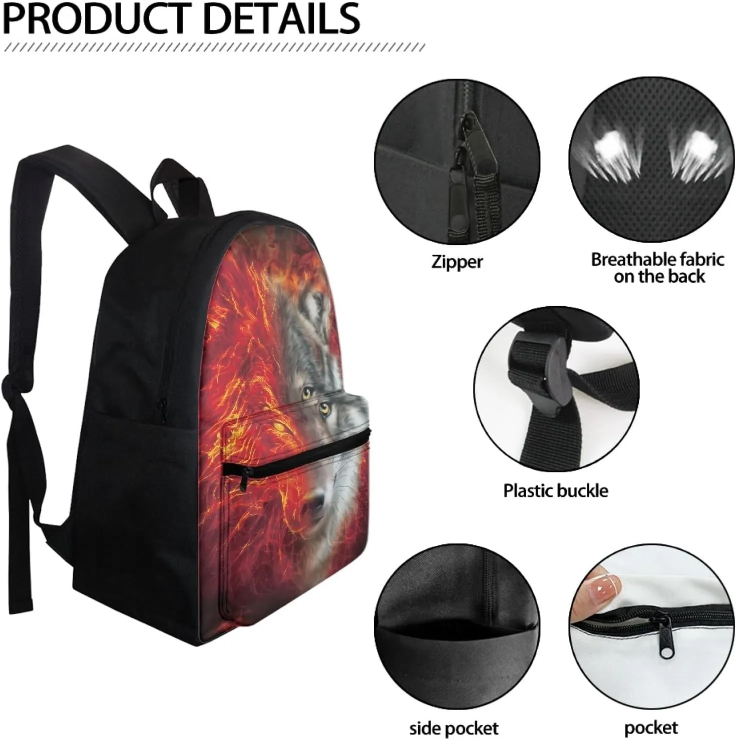 AFPANQZ Teenagers Rucksacks Breathable Large Capacity Rucksacks Cool Wolf Rucksack sfor Kids Boys Middle School