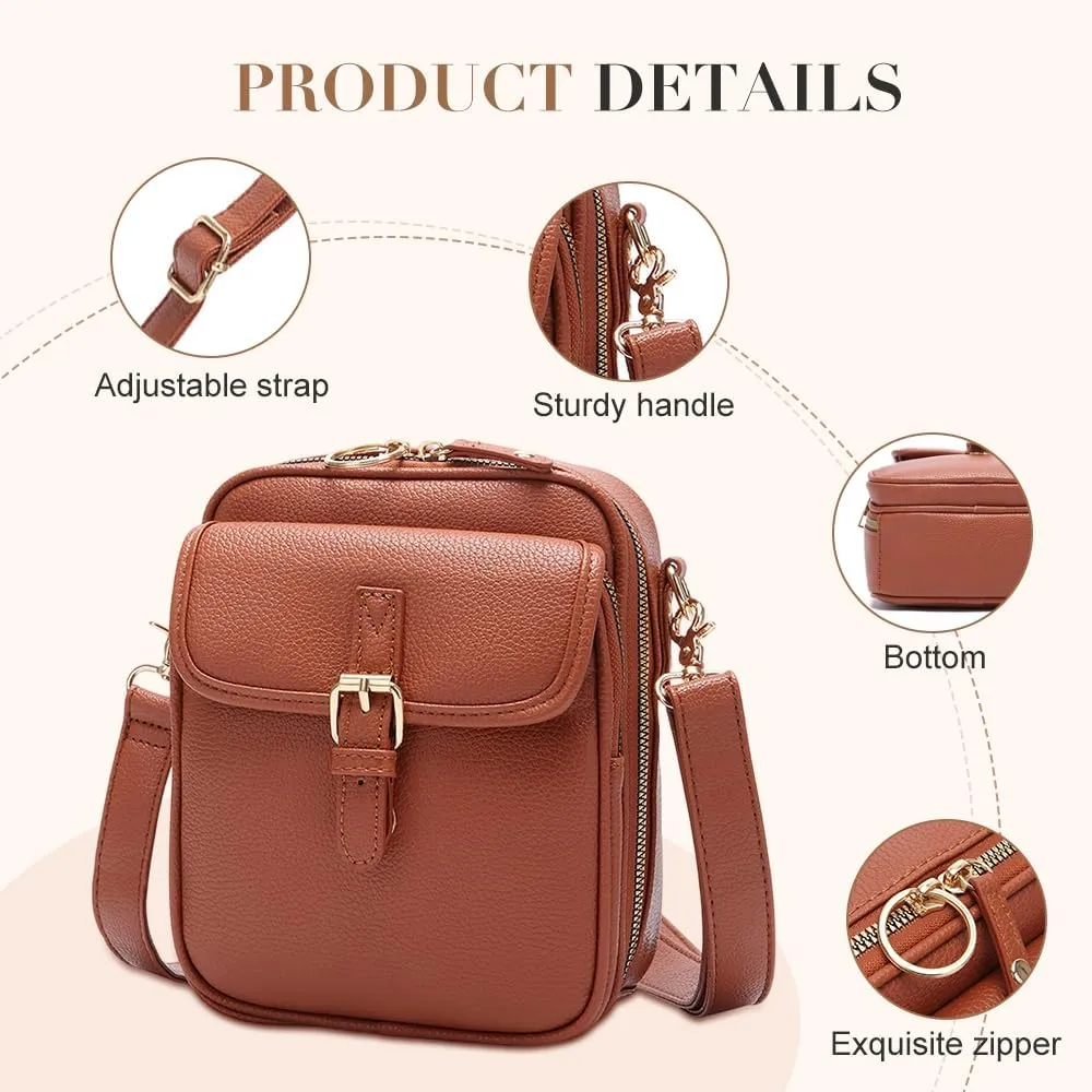 AIIONP 2025 Upgrade Double Layer Large Capacity Mini Messenger Bag, Leather Small Purse Crossbody Shoulder Bag for Women Men