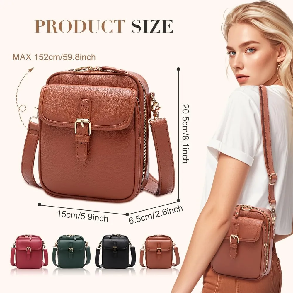 AIIONP 2025 Upgrade Double Layer Large Capacity Mini Messenger Bag, Leather Small Purse Crossbody Shoulder Bag for Women Men