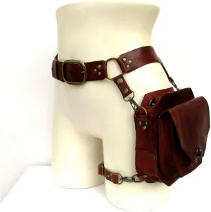 AISHFP Unisex Medieval Leather Rivet Drop Leg Bag Steampunk Retro Rock Waist Belt Bag Motorcycle Crossbody Shoulder Bags Phone Pouch for Man Women,Brown