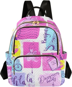 ALAZA Small Backpack Purse Romantic Parisian Eiffel Tower Quilted Backpack for Women Girls Teen Fashion Daypack Ladies Bookbag Work Travel Daily Rucksack