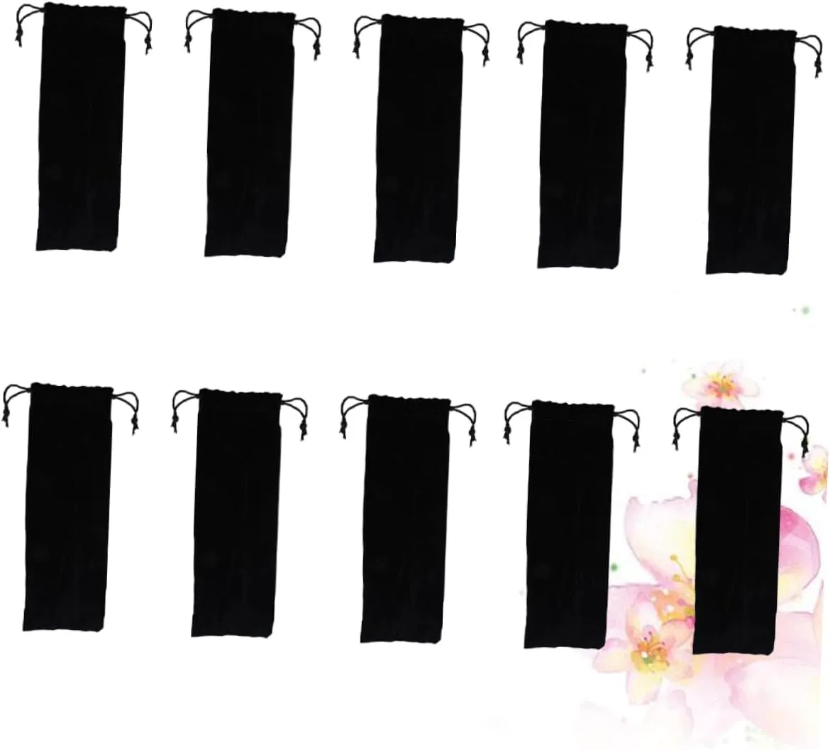 Alipis 2sets Stainless Steel Straw Carrying Pouch Bag Storage Case Flannel Material Large Drawstring Opening Easy to Wash Compact for Travel 10pcs*2