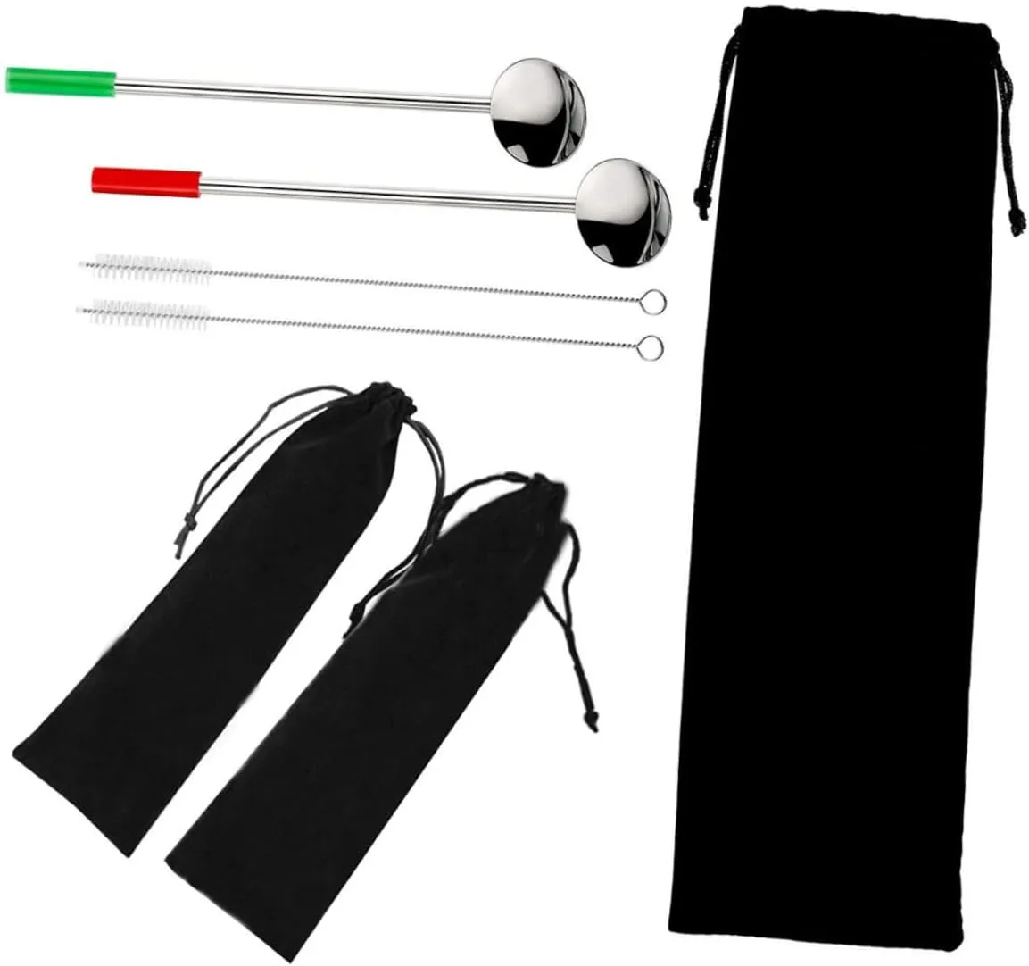 Alipis 2sets Stainless Steel Straw Carrying Pouch Bag Storage Case Flannel Material Large Drawstring Opening Easy to Wash Compact for Travel 10pcs*2