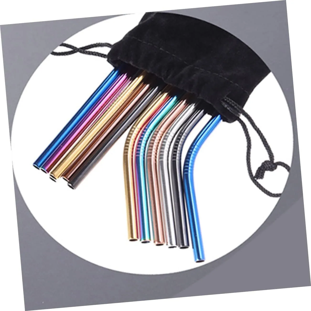 Alipis 2sets Stainless Steel Straw Carrying Pouch Bag Storage Case Flannel Material Large Drawstring Opening Easy to Wash Compact for Travel 10pcs*2