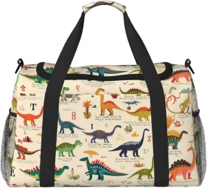 Alphabet Letter Dinosaur Duffle Bag for Travel Cute Dino Sports Gym Tote Carry On Bag Large Shoulder Weekend Overnight for Workout