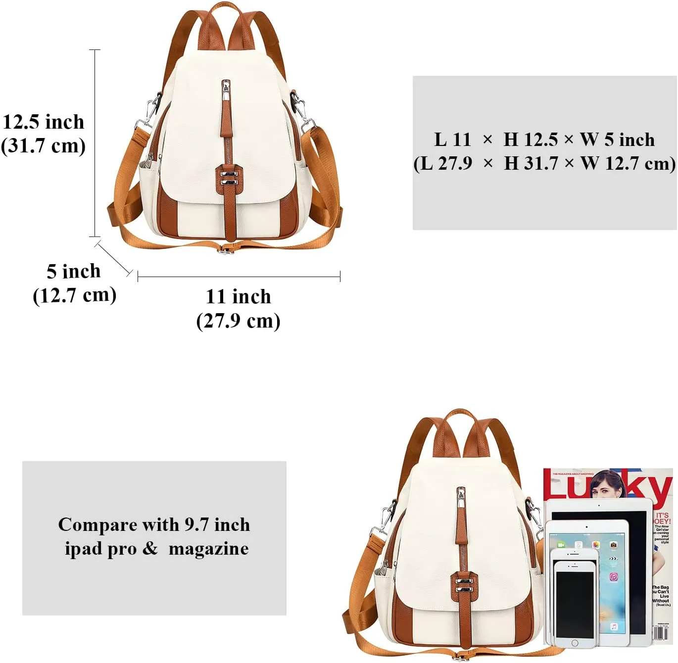 ALTOSY Genuine Leather Backpack Purse for Women Convertible Shoulder Bag with Buckle Flap