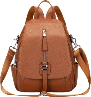 ALTOSY Genuine Leather Backpack Purse for Women Convertible Shoulder Bag with Buckle Flap