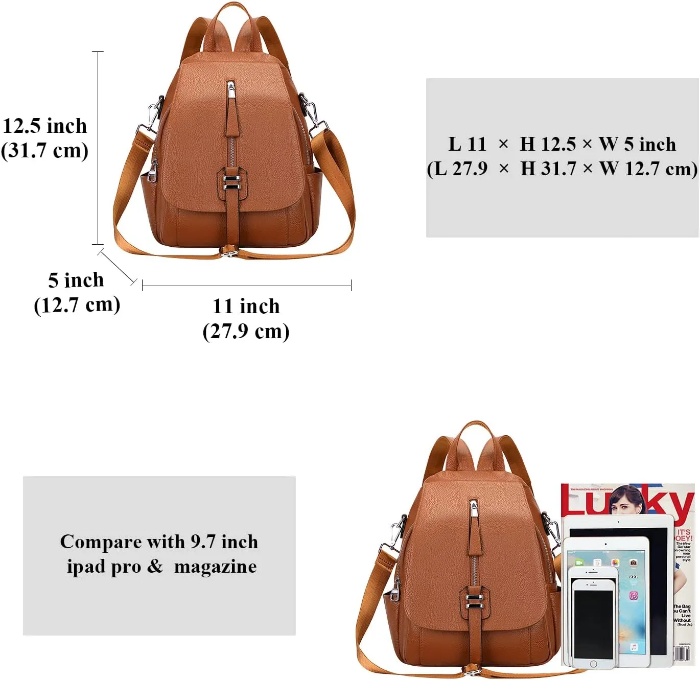 ALTOSY Genuine Leather Backpack Purse for Women Convertible Shoulder Bag with Buckle Flap