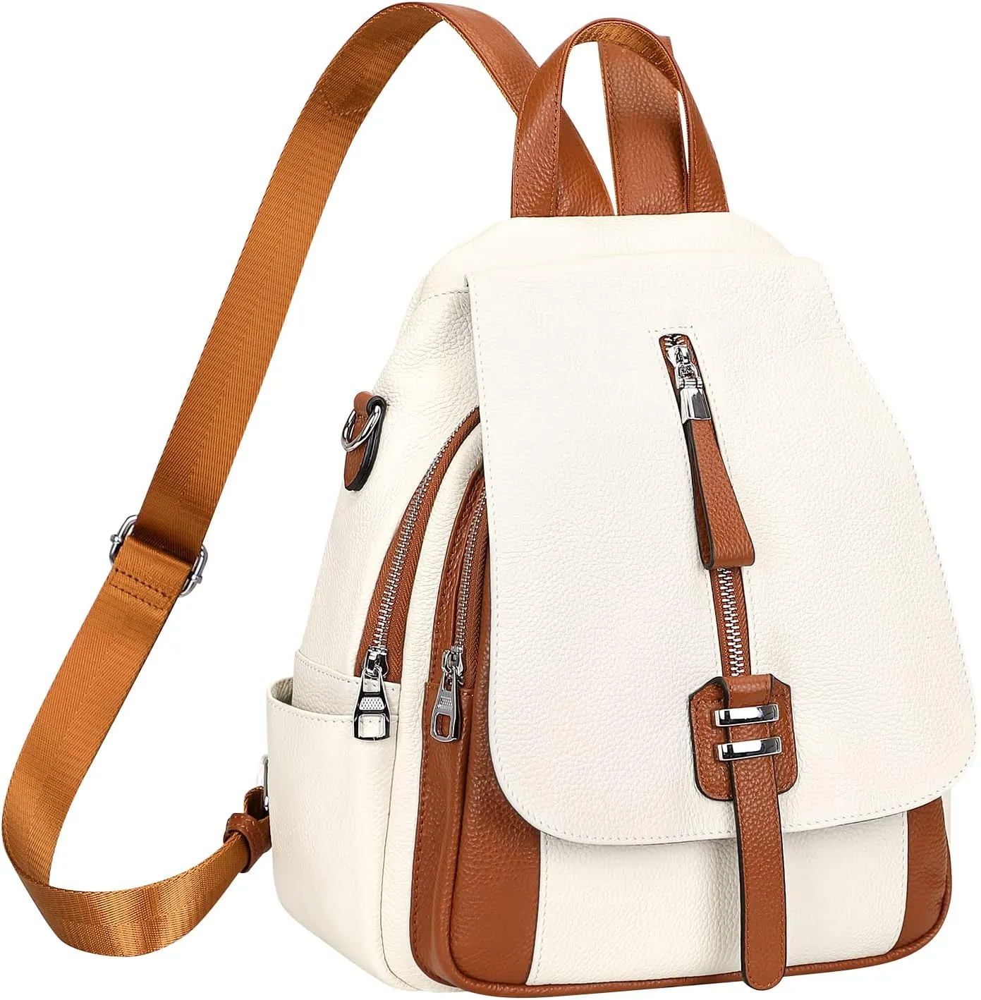 ALTOSY Genuine Leather Backpack Purse for Women Convertible Shoulder Bag with Buckle Flap