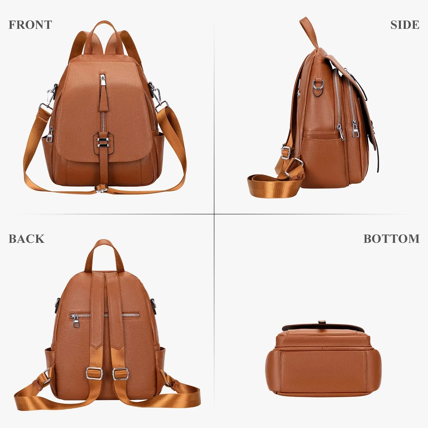 ALTOSY Genuine Leather Backpack Purse for Women Convertible Shoulder Bag with Buckle Flap
