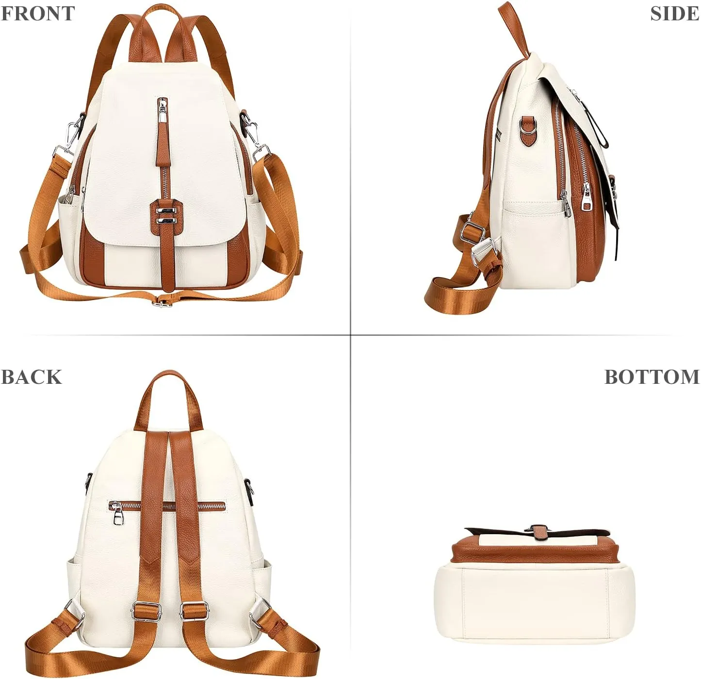 ALTOSY Genuine Leather Backpack Purse for Women Convertible Shoulder Bag with Buckle Flap