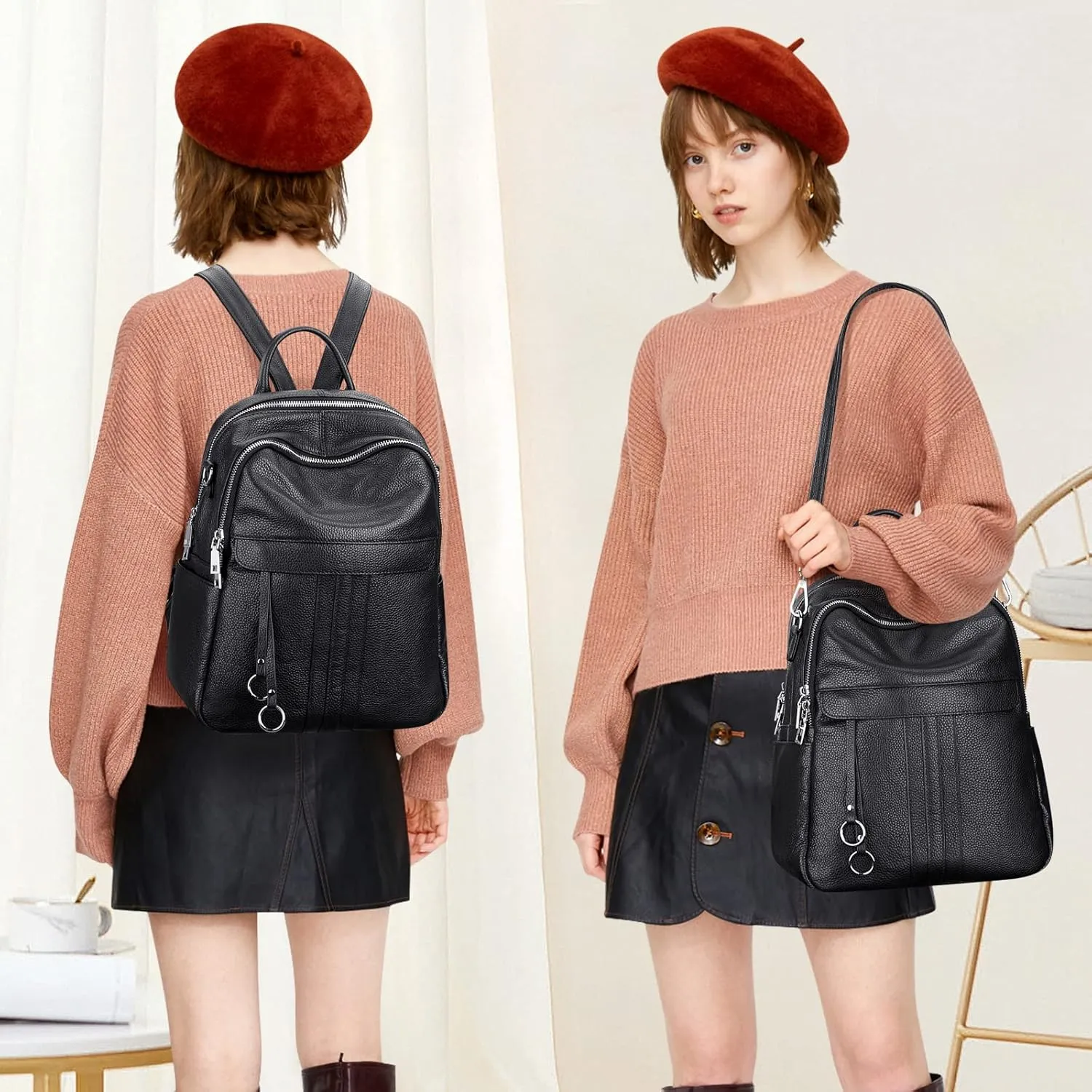 ALTOSY Genuine Leather Backpack Purse for Women Convertible Shoulder bag