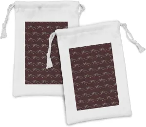 Ambesonne Aboriginal Fabric Pouch Set of 2, Zentangle Style Kangaroo Motif on Circles Background Print, Small Drawstring Bag for Toiletries Masks and Favors, 9" x 6", Dark Fuchsia Multicolor
