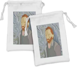 Ambesonne Abstract Art Fabric Pouch Set of 2, Modern Painting of a Man Western Artwork Character Influential Collage, Small Drawstring Bag for Toiletries Masks and Favors, 9" x 6", Multicolor