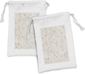 Ambesonne Abstract Fabric Pouch Set of 2, Swirls Pattern with Circles Rounds Lines with Border Like Image, Small Drawstring Bag for Toiletries Masks and Favors, 9" x 6", Pale Grey Eggshell