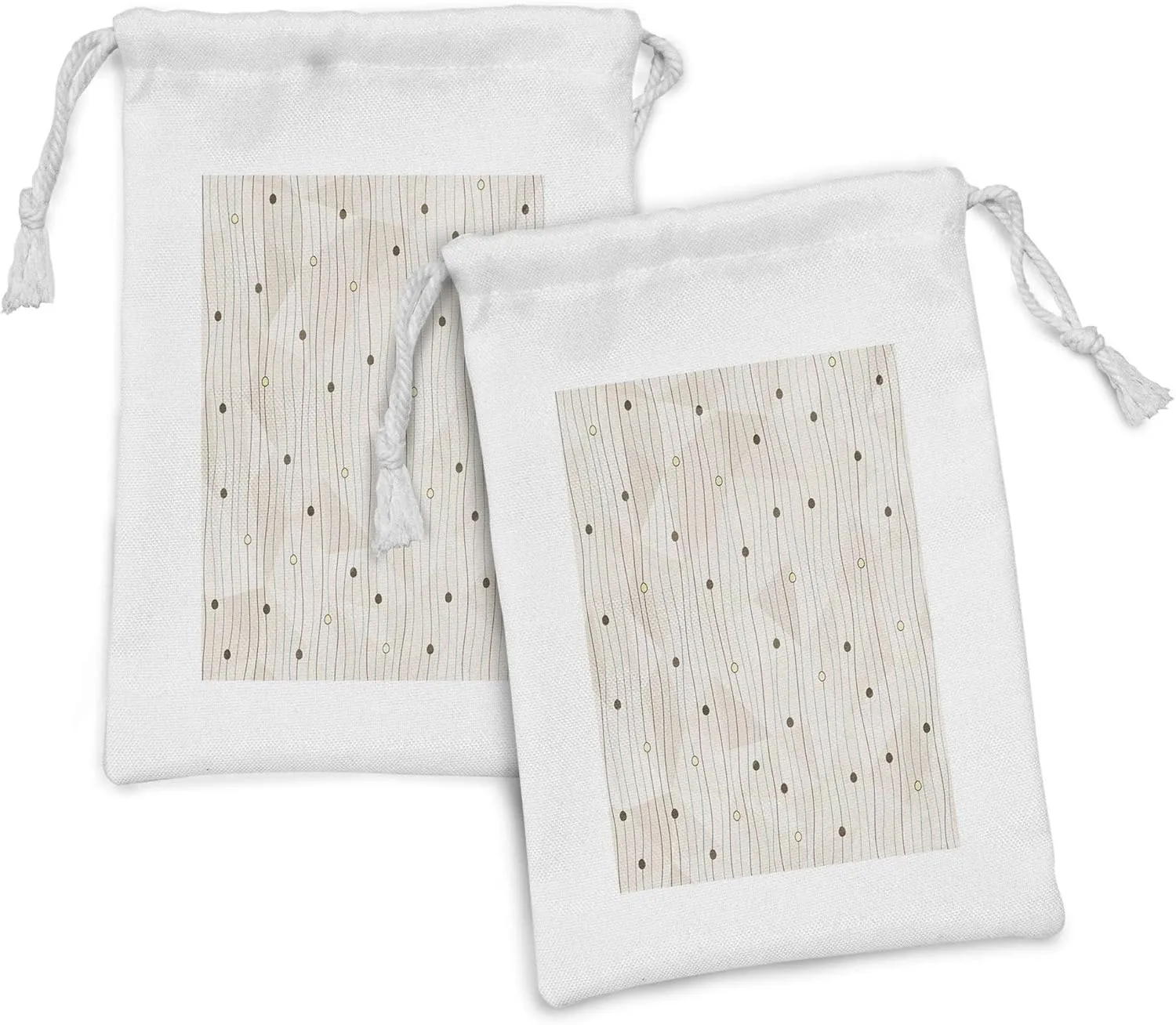 Ambesonne Abstract Fabric Pouch Set of 2, Swirls Pattern with Circles Rounds Lines with Border Like Image, Small Drawstring Bag for Toiletries Masks and Favors, 9" x 6", Pale Grey Eggshell