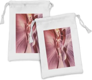 Ambesonne Arizona Fabric Pouch Set of 2, Famous Antelope Canyon at USA Southwest Riverbed Sandstone Rocks Image, Small Drawstring Bag for Toiletries Masks and Favors, 9" x 6", Dried Rose Pink Coral