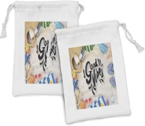 Ambesonne Chill Fabric Pouch Set of 2, Beach Concept Seacoast Shoreline VacatiHoliday Travel Wellnessme, Small Drawstring Bag for Toiletries Masks and Favors, 9" x 6", Multicolor