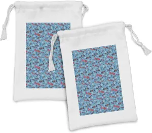 Ambesonne Fishes Fabric Pouch Set of 2, Wavy Ocean Background with Rainbow Colored Sea Vertebrates Abstract Sea Animals, Small Drawstring Bag for Toiletries Masks and Favors, 9" x 6", Multicolor
