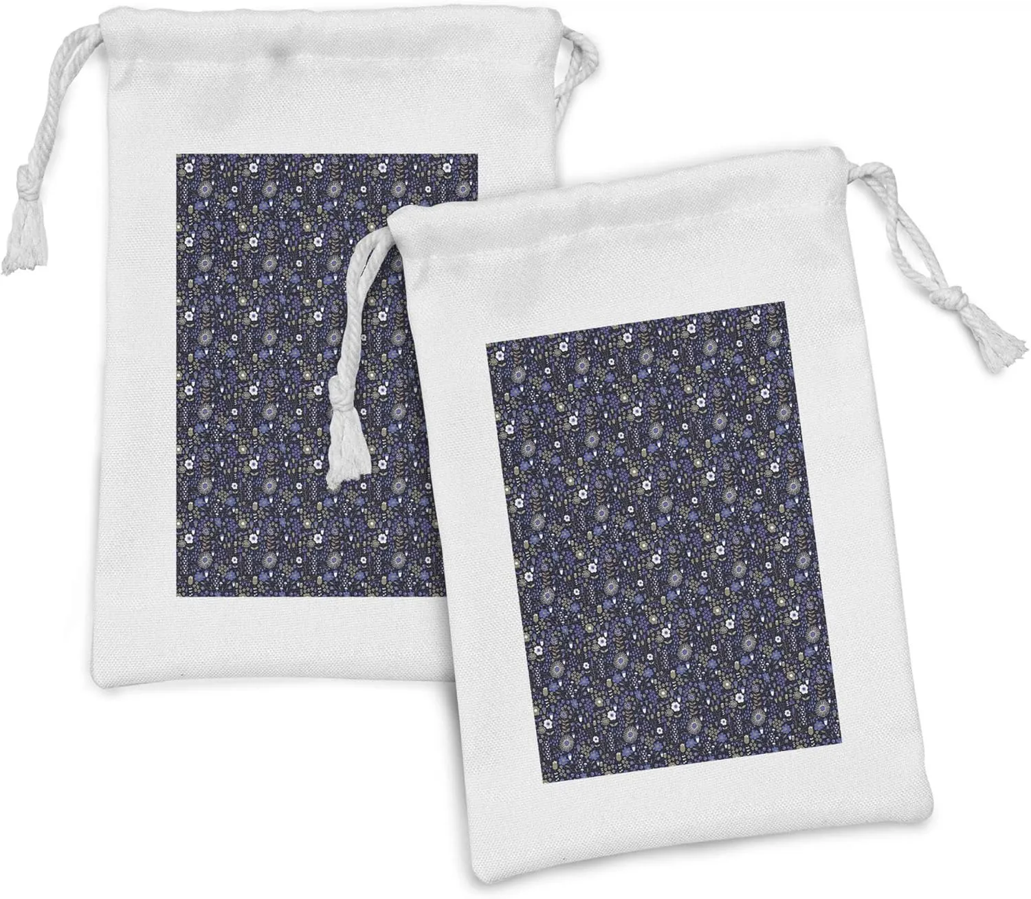 Ambesonne Floral Fabric Pouch Set of 2, Ecological Botanical Composition of Flowers Leaves, Small Drawstring Bag for Toiletries Masks and Favors, 9" x 6", Quartz Cocoa